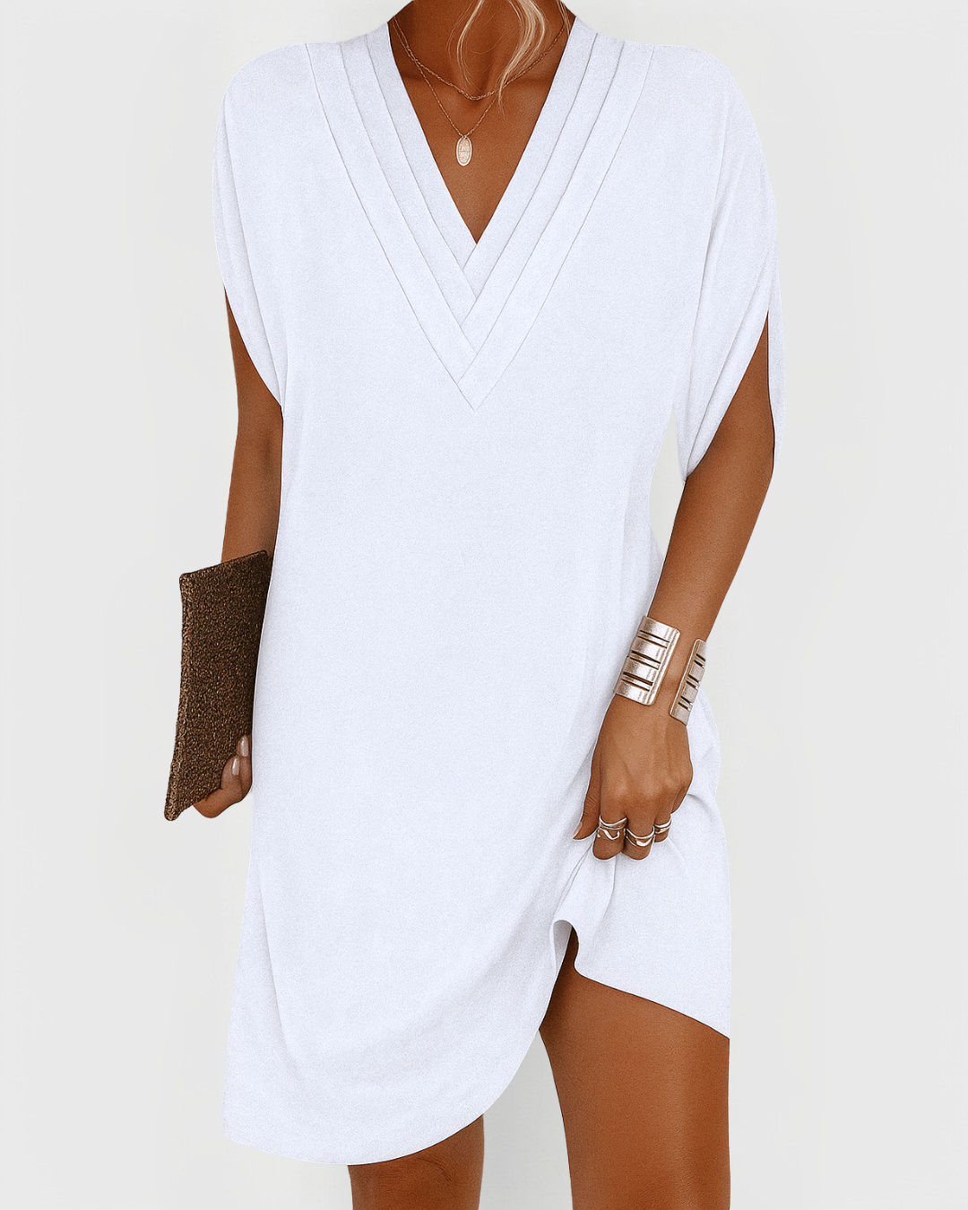 Vestido Lua Casual com Decote em V- Conforto diário com um toque de charme! + Frete Grátis