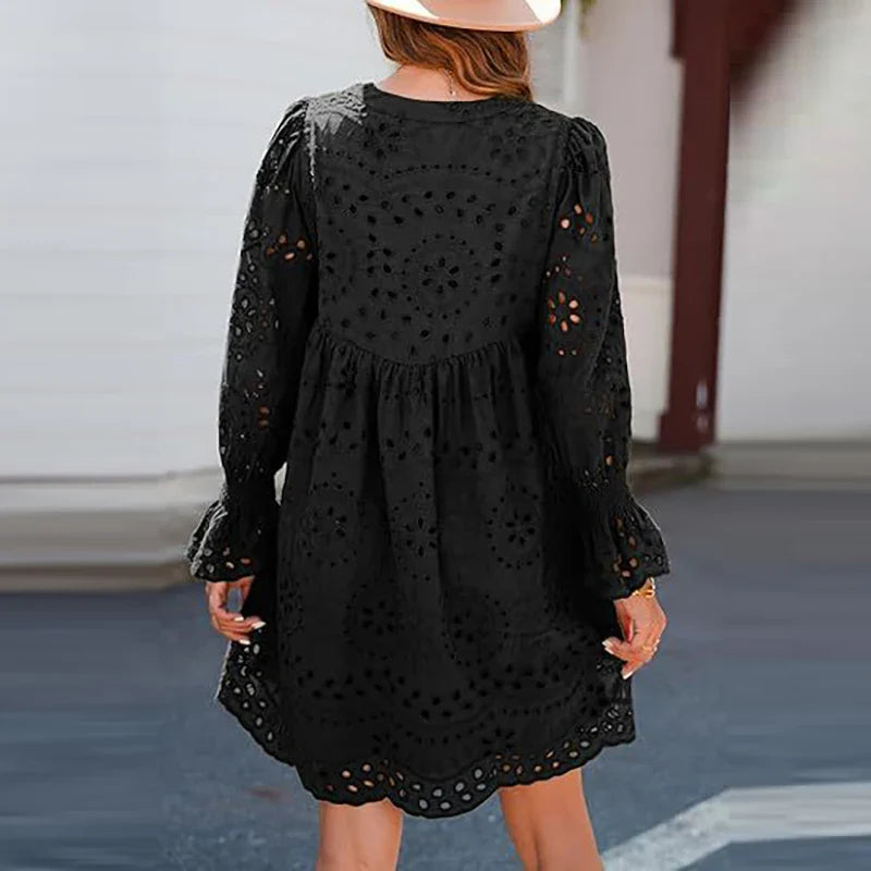 Vestido Bella - Manga Longa Gola V - Charmoso e Fresquinho