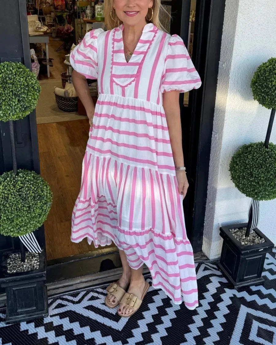 Vestido Listras Luana - Manga Curta - Leve e Soltinho- Ideal para diversas ocasiões+ Frete Grátis