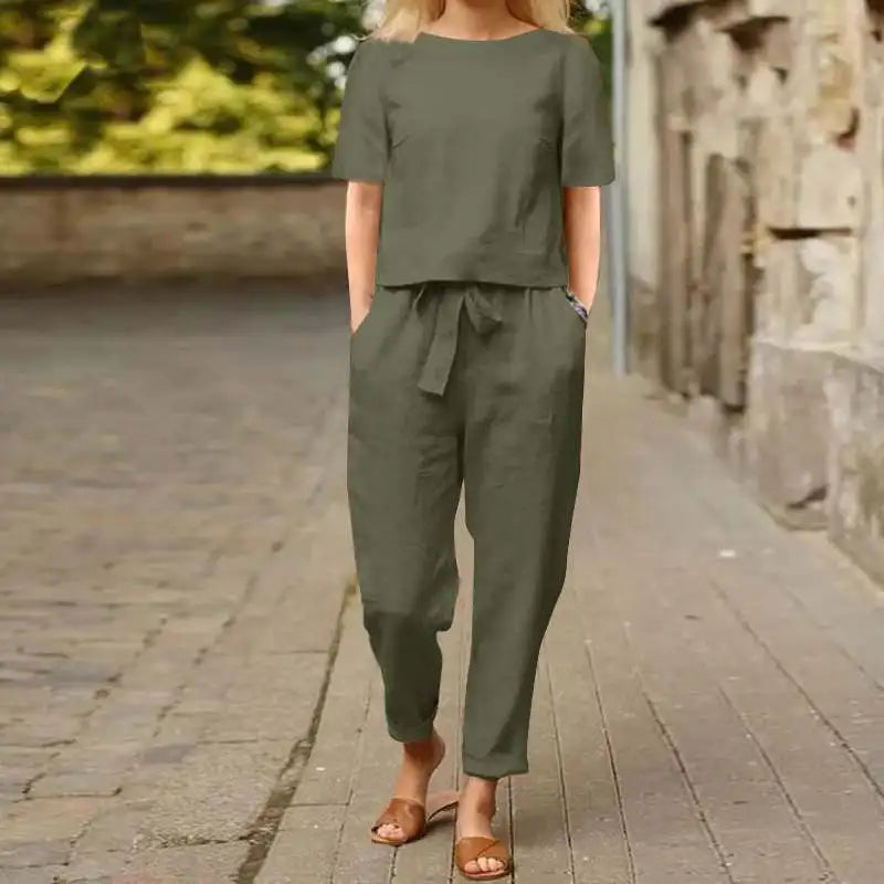 Conjunto Feminino Marina em Linho de Algodão / Leveza e Sofisticação para Qualquer Momento!