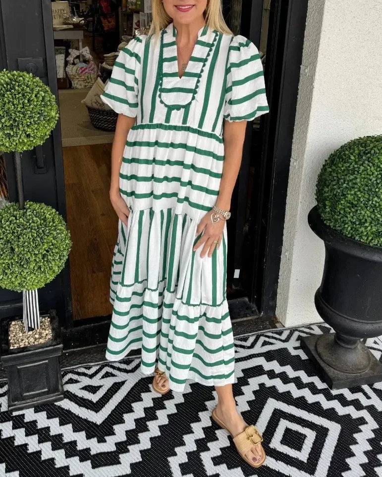 Vestido Listras Luana - Manga Curta - Leve e Soltinho- Ideal para diversas ocasiões+ Frete Grátis
