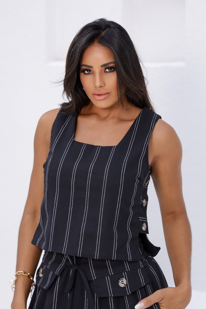 Conjunto Feminino Luiza- Saia longa e Regata com Botões em linho + Frete grátis