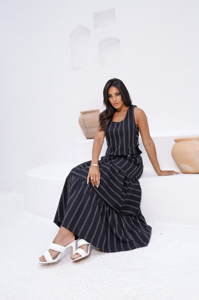 Conjunto Feminino Luiza- Saia longa e Regata com Botões em linho + Frete grátis