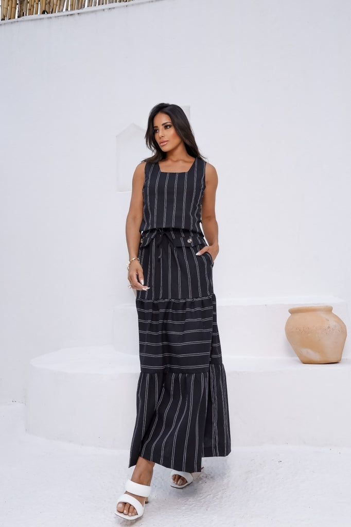 Conjunto Feminino Luiza- Saia longa e Regata com Botões em linho + Frete grátis