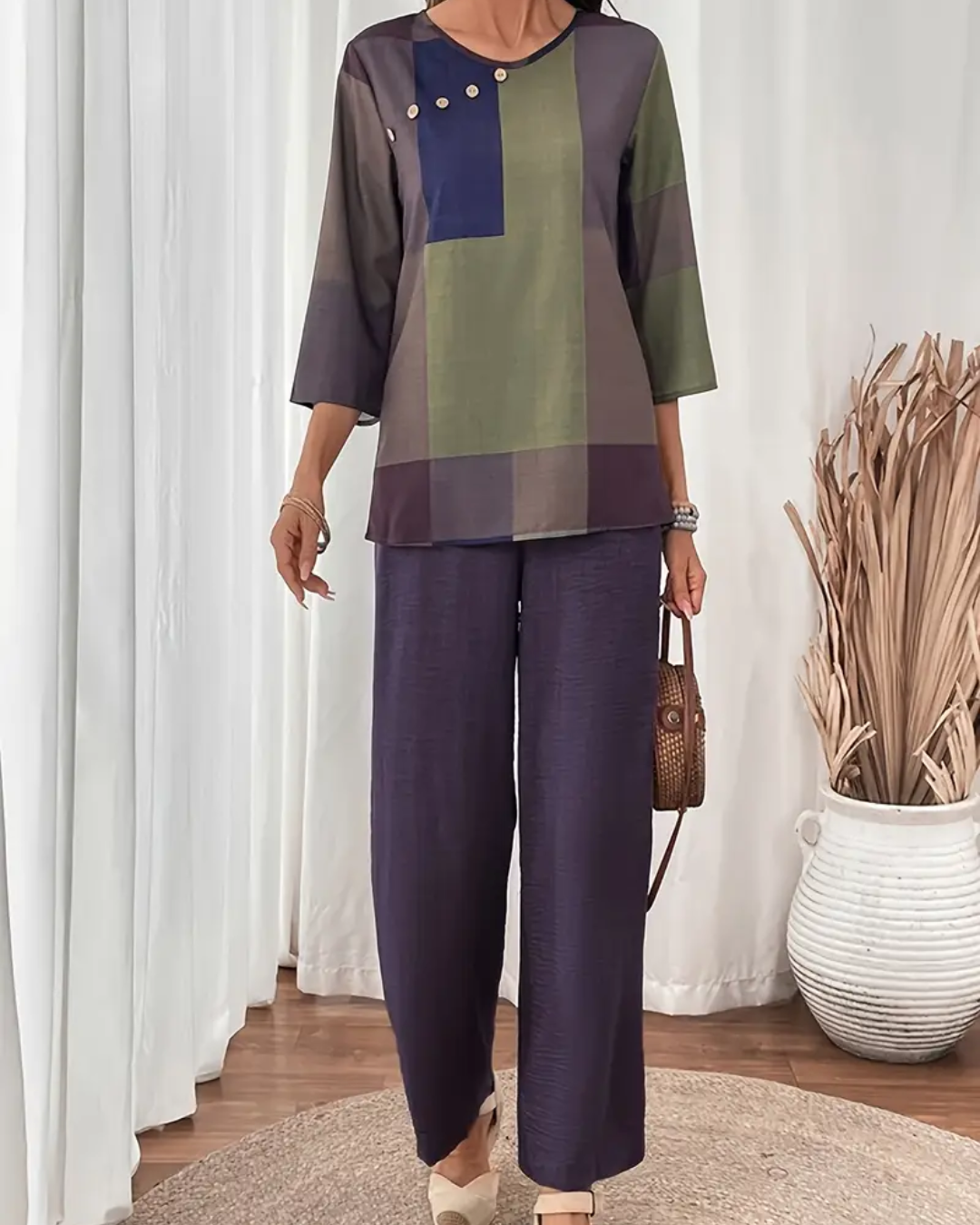 Conjunto em Viscolinho Mel- Fluído e Moderno +Frete Grátis