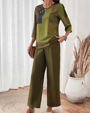 Conjunto em Viscolinho Mel- Fluído e Moderno +Frete Grátis