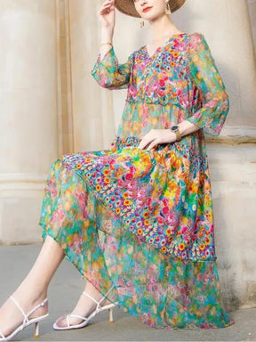 Vestido Feminino Midi Estampado Floral Primavera- Fresquinho e Elegante