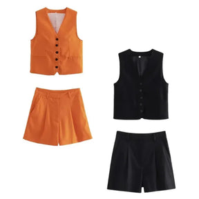 Conjunto Feminino Carolina em Alfaiataria - Colete e Shorts no Linho (Promoção Compre 1 Leve 2)