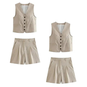 Conjunto Feminino Carolina em Alfaiataria - Colete e Shorts no Linho (Promoção Compre 1 Leve 2)