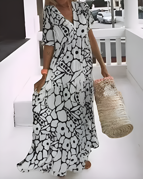 Vestido Longo Estampado Sofia | Decote em V- Peça chave nessa Primavera + Frete Grátis