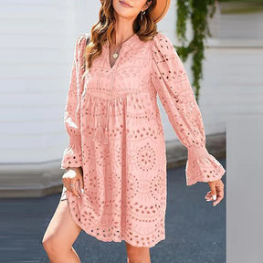 Vestido Bella - Manga Longa Gola V - Charmoso e Fresquinho