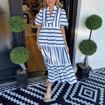 Vestido Listras Luana - Manga Curta - Leve e Soltinho- Ideal para diversas ocasiões+ Frete Grátis