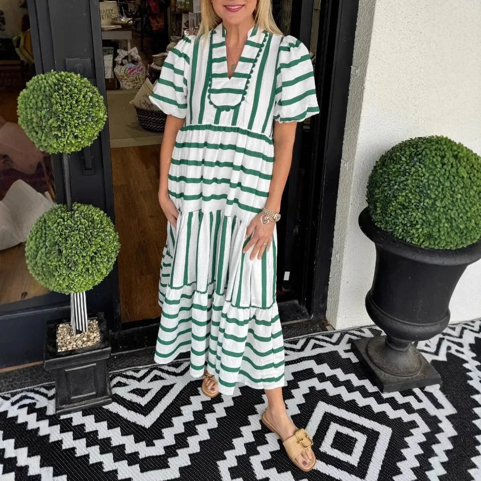 Vestido Listras Luana - Manga Curta - Leve e Soltinho- Ideal para diversas ocasiões+ Frete Grátis