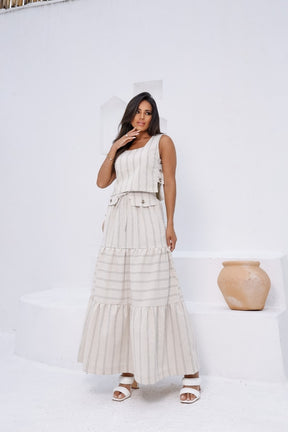 Conjunto Feminino Luiza- Saia longa e Regata com Botões em linho
