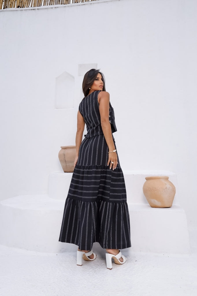 Conjunto Feminino Luiza- Saia longa e Regata com Botões em linho