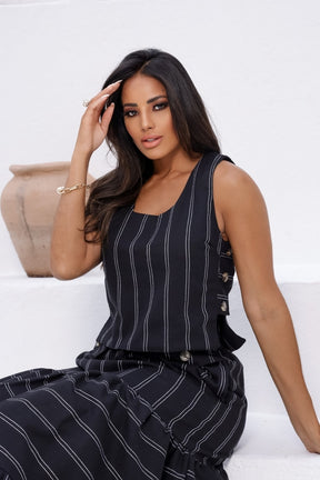 Conjunto Feminino Luiza- Saia longa e Regata com Botões em linho