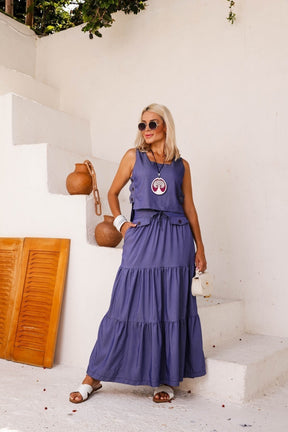 Conjunto Feminino Luiza- Saia longa e Regata com Botões em linho