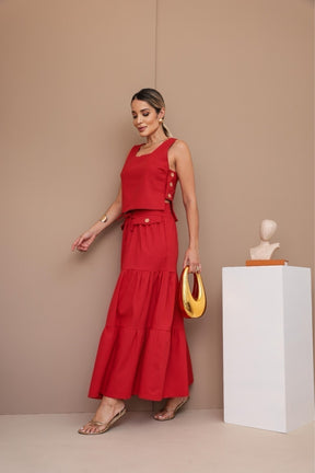 Conjunto Feminino Luiza- Saia longa e Regata com Botões em linho