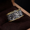 Huitan Vintage Pattern Rings Women Two Tone Punk Style Female Daily Wear Accessories Hip-hop Ring Retro Party Versatile Jewelry - Descont Express