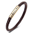 TANGYIN New Classic Style Men Leather Bracelet Simple Gold Stainless Steel Button Accessories Hand-woven Bracelets Jewelry Gifts - Descont Express