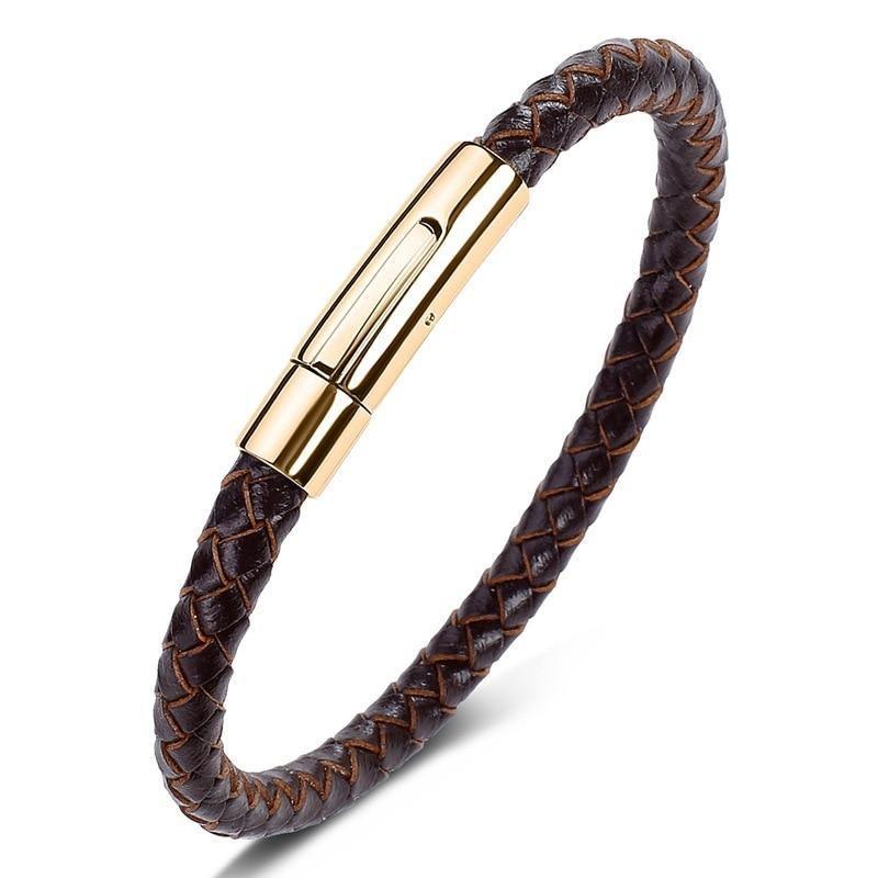 TANGYIN New Classic Style Men Leather Bracelet Simple Gold Stainless Steel Button Accessories Hand-woven Bracelets Jewelry Gifts - Descont Express